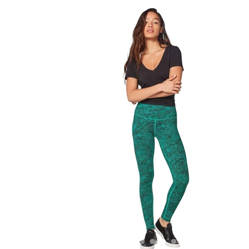Lululemon High Rise Leggings Teal Black Space Dye Activewear Tights Size 4